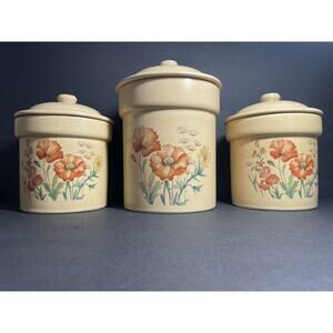Vintage 1970's Treasure Craft Wildflower Poppy Canister Set Of 3 GREAT condition
